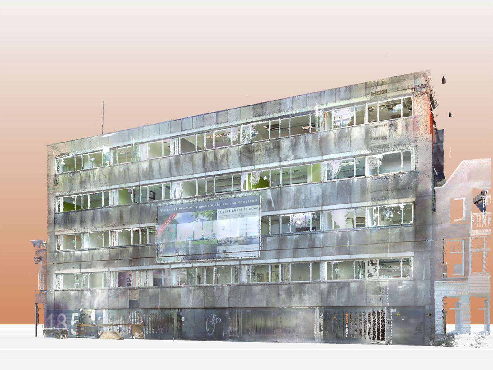 poincloud bestaande toestand - transformatie kantoor loftwoningen Noordsingel Rotterdam