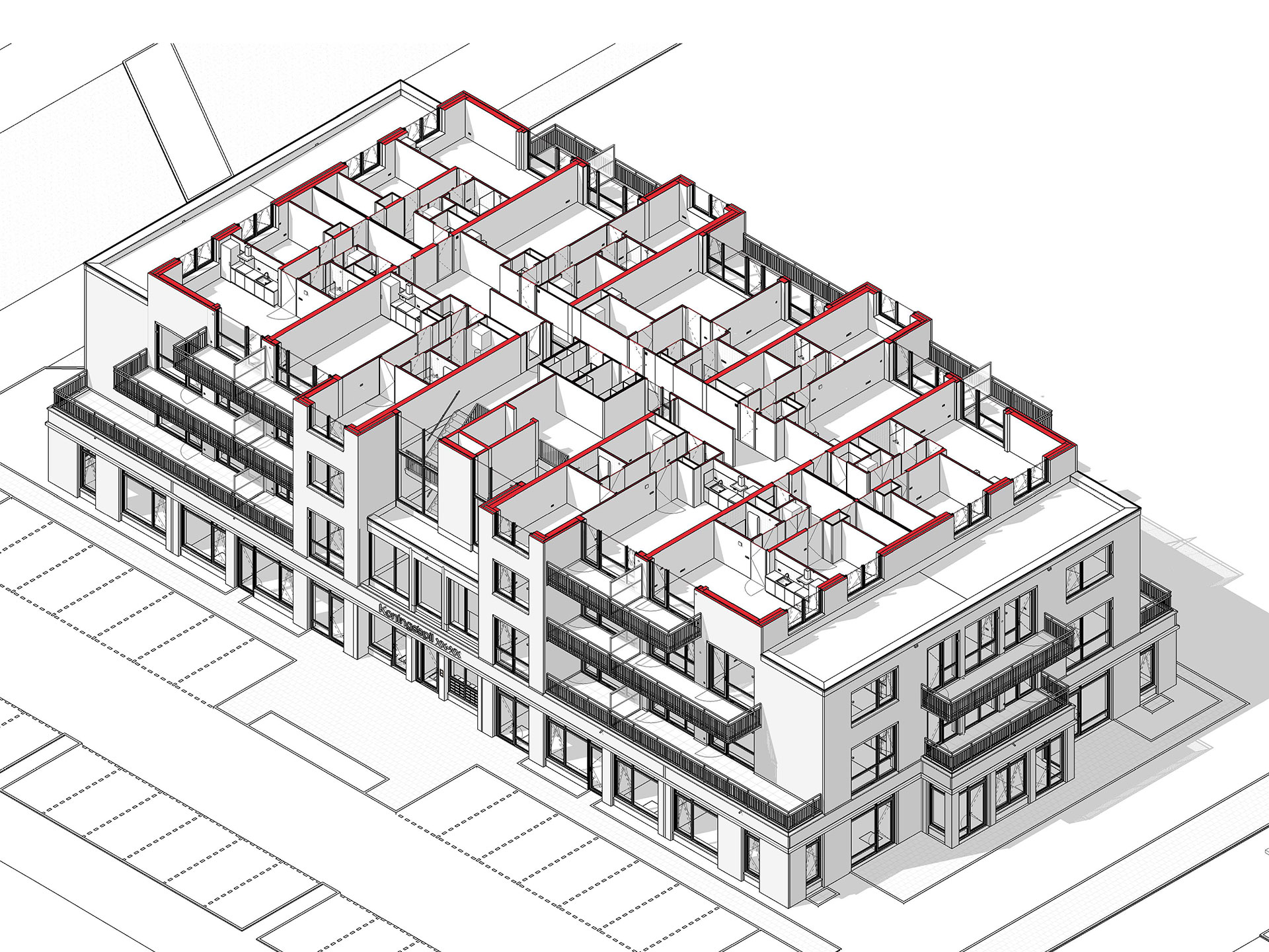 Moerkapelle Jonge Veenen basisschool en appartementencomplex isometrie derde verdieping