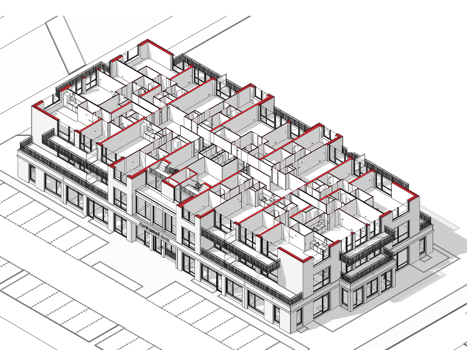 Moerkapelle Jonge Veenen basisschool en appartementencomplex isometrie tweede verdieping