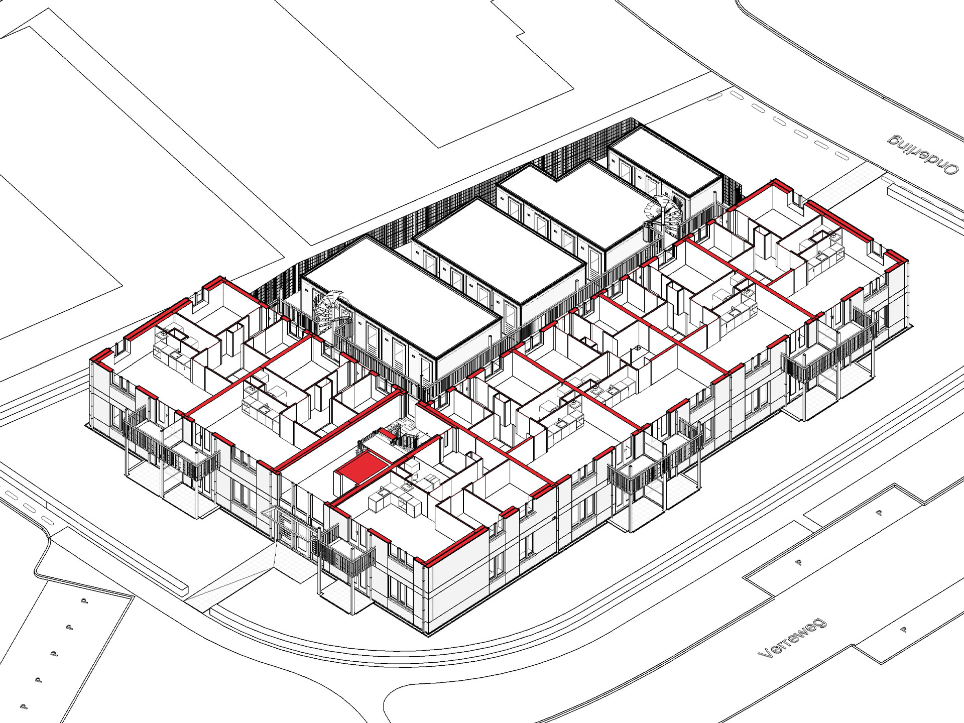 Isometrie appartementencomplex sociale huurwoningen Wilgenrijk Maassluis