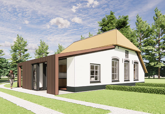 Moderne uitbreiding van boerderij